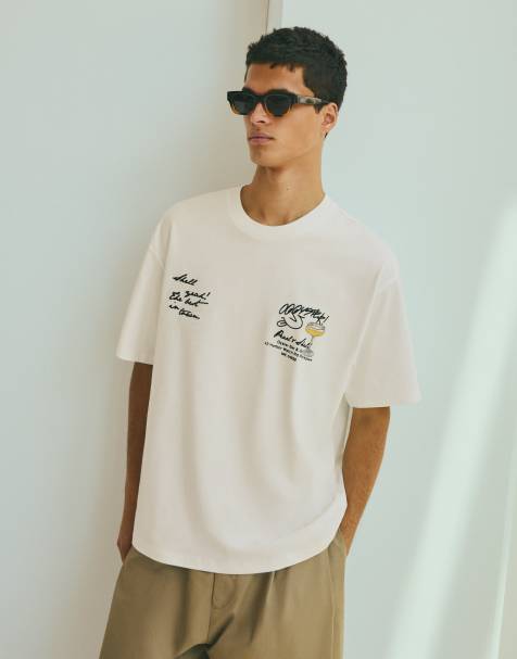Bershka - Hvid afslappet T-shirt med print - view 1