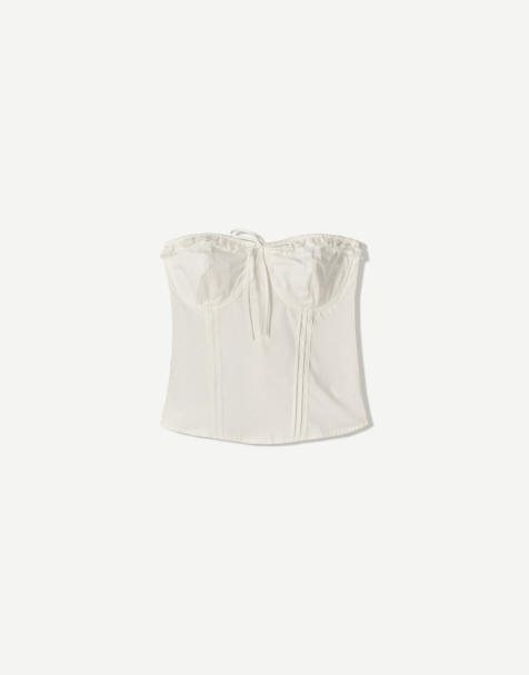 Bershka - Hvid bandeau-top i poplin - view 1