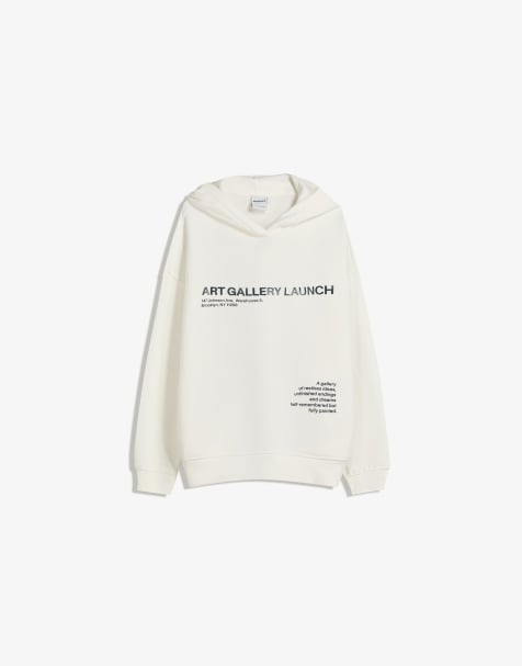 Bershka - Hvid hættetrøje med print - view 1