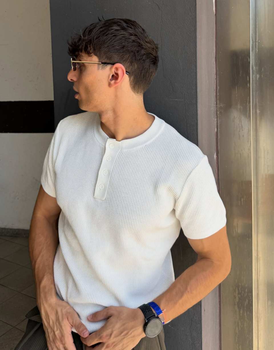 White Slim-Fit Henley T-Shirt