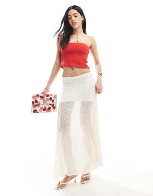 Bershka - Hvid midaxi-nederdel i blondestof - view 1