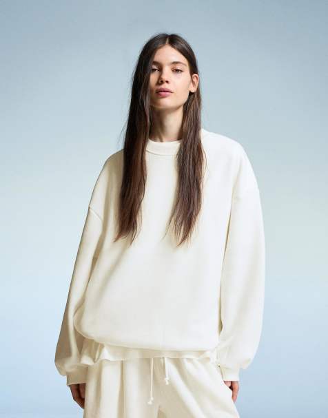 Bershka - Hvid oversized sweatshirt med lommer - view 1