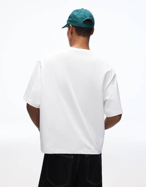 Bershka - Hvid oversized T-shirt med korte ærmer i firkantet pasform, 2 af 4