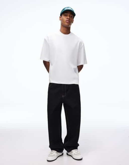 Bershka - Hvid oversized T-shirt med korte ærmer i firkantet pasform, 3 af 4