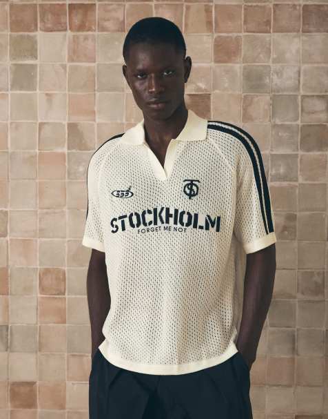 Bershka - Hvid polo i mesh med retro sportsprint - view 1