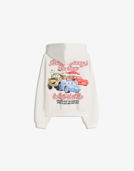 Bershka - Hvid sweatshirt med hætte og 'Cars'-print, 4 af 4