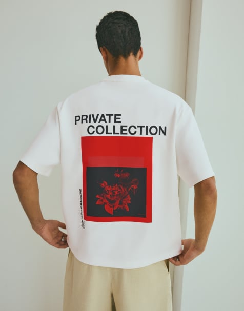 Bershka - Hvid T-shirt i interlock-jersey med print - view 1