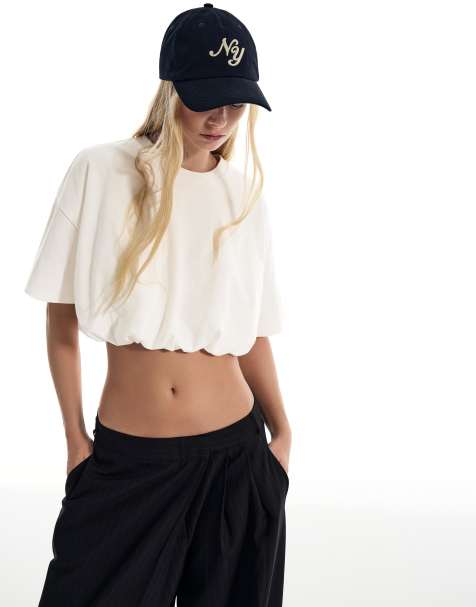 Bershka - Hvid T-shirt med korte ærmer og ballonform - view 1