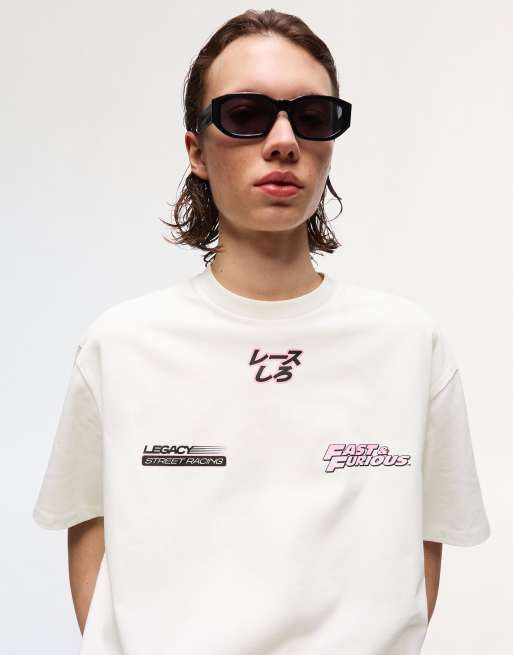 Bershka - Hvid T-shirt med korte ærmer og Fast & Furious-print, 3 af 3