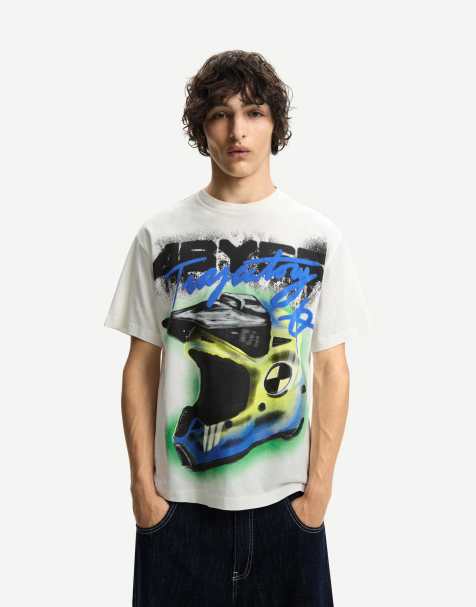 Bershka - Hvid T-shirt med korte ærmer og print - view 1