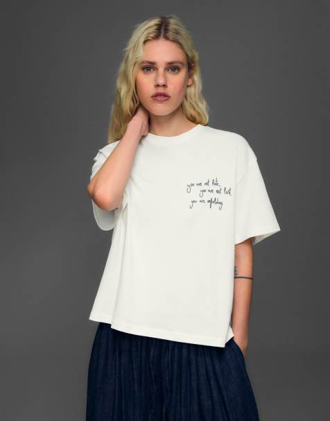 Bershka - Hvid T-shirt med korte ærmer og print - view 1