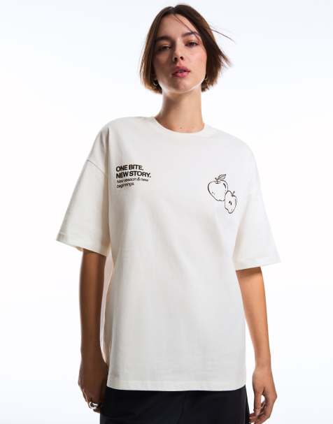 Bershka - Hvid T-shirt med korte ærmer og print - view 1