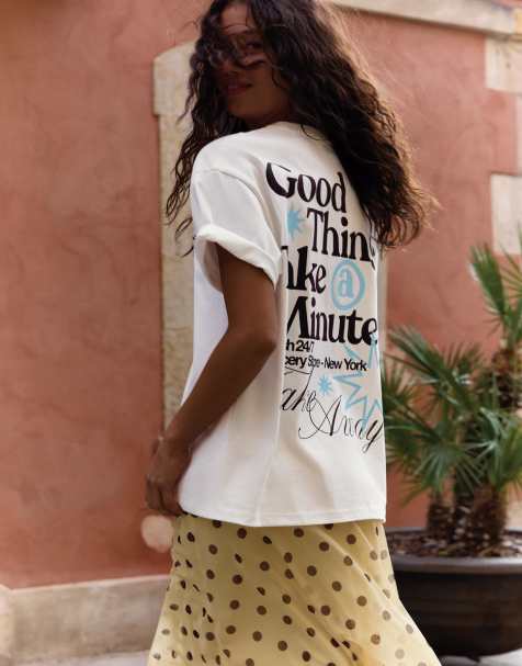 Bershka - Hvid T-shirt med korte ærmer og print - view 1