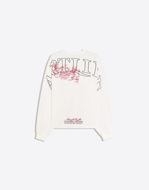 Bershka - Hvid T-shirt med lange ærmer og print, 6 af 6