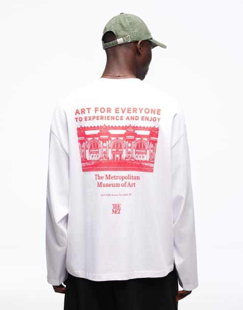 Bershka - Hvid T-shirt med lange ærmer og 'The Met'-print - view 1