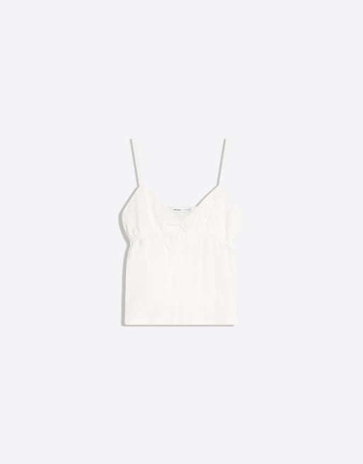 Bershka - Hvid top med stropper og flæser, 4 af 5