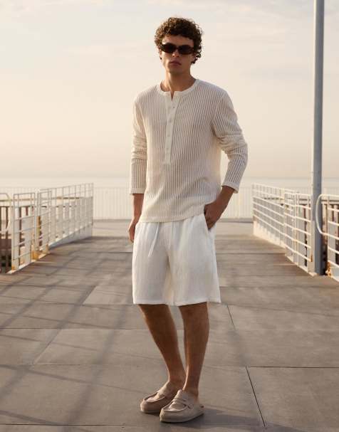 Bershka - Hvide rustikke bermudashorts i joggingstof - view 1