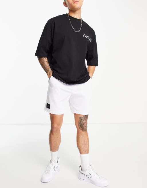 Bershka - Hvide shorts med dobbelt taljebånd i mesh