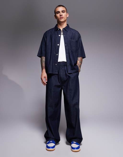 Bershka – Indigoblå, baggy jeans med knytmidja