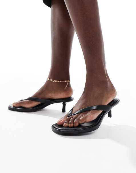 Bershka - Infradito nere in pelle sintetica con tacco - view 1