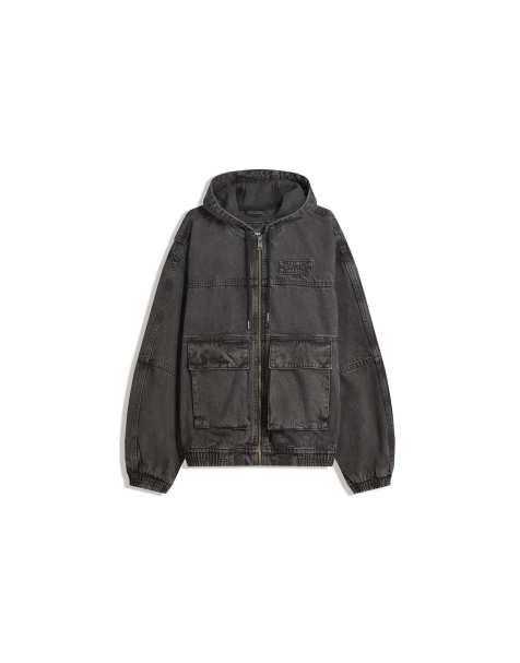 Bershka - Jack met capuchon en vervaagd effect in zwart - view 1