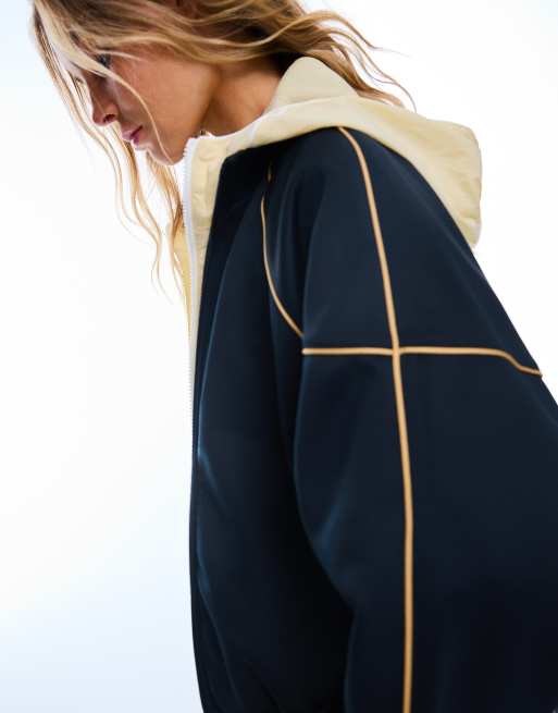 Bershka jack met contrasterende hoge hals in navy, 4 van 5