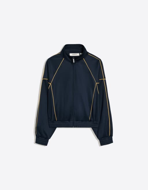 Bershka jack met contrasterende hoge hals in navy, 5 van 5