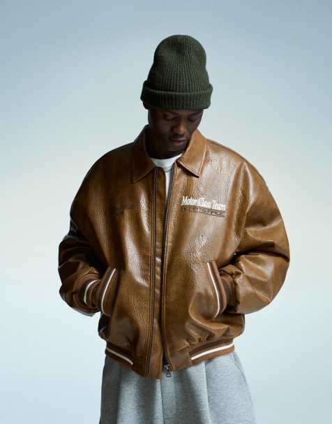 Bershka - Jack met leereffect en borduursel in lichtbruin - view 1