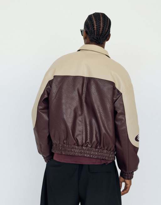 Bershka - Jack met leereffect en kleurvlakken in bordeauxrood, 4 van 4