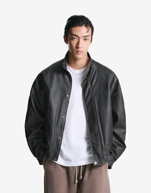 Bershka - Jack met leereffect in zwart