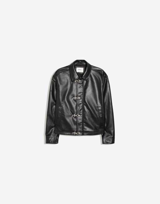 Bershka jack met leerlook en sluitingen in zwart, 5 van 5