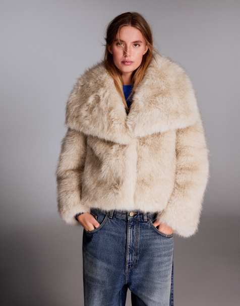 Bershka jack van faux-fur met revers in ecru - view 1