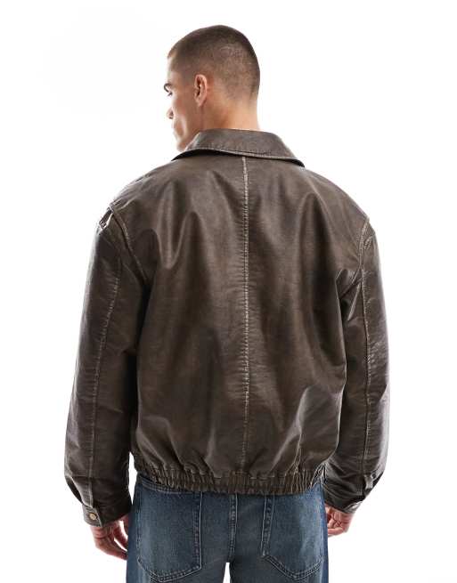 Bershka - Jack van imitatieleer met wassing in bruin, 3 van 4
