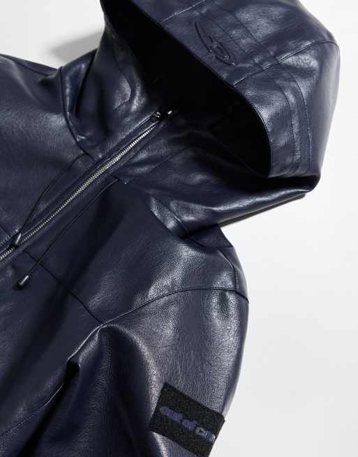 Bershka jacka i läderimitation, marinblå, 5 av 6