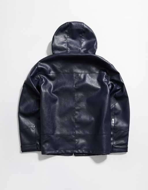 Bershka jacka i läderimitation, marinblå, 6 av 6
