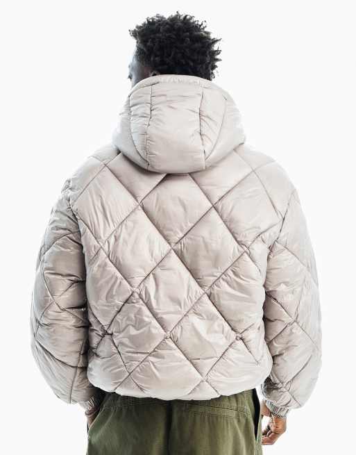 Bershka jacka med diamantquiltning, teknisk och med huva i grått, 3 av 5