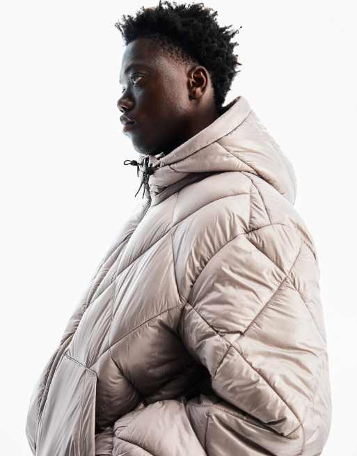 Bershka jacka med diamantquiltning, teknisk och med huva i grått, 4 av 5