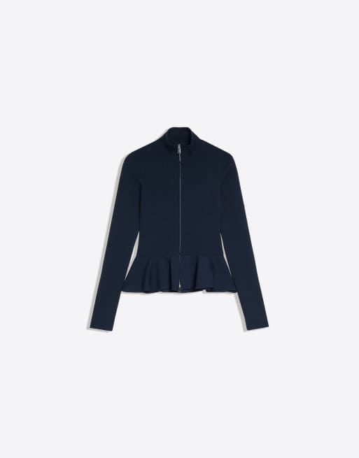 Bershka jacka med hög krage och peplum i marinblått, 5 av 5