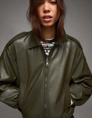 Bershka - Jacke aus Kunstleder in Braun mit Ballon-Optik-Grün