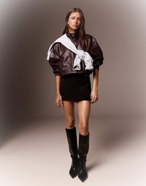 Bershka – Jacke aus Kunstleder in Burgunderrot - view 1