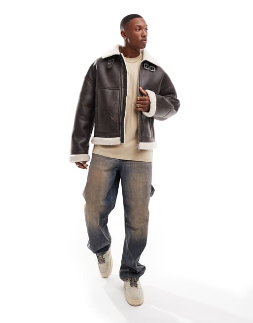 Collar Bikerjacke Mit Fell Bershka Bershka – Jacke Aus Kunstleder