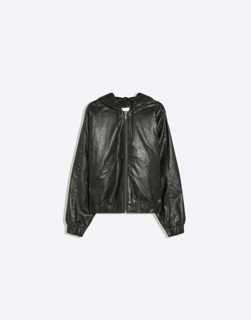 Bershka Jacke aus Kunstleder mit Nieten in verwaschenem Grau, 6 von 6