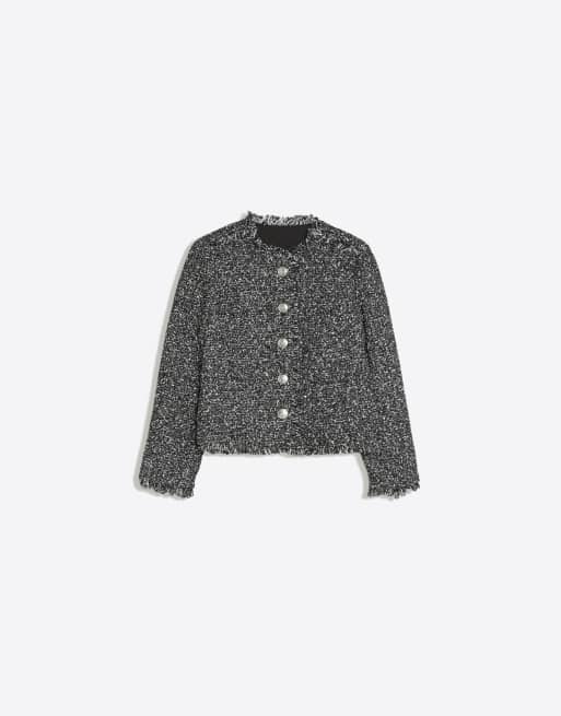 Bershka Jacke aus strukturiertem Stoff in Schwarz, 5 von 5
