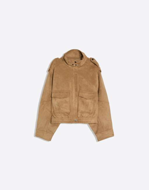 Bershka – Jacke aus Wildlederimitat in Beige, 3 von 4