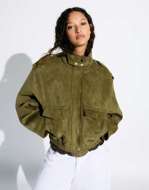 Bershka – Jacke aus Wildlederimitat in Khaki - view 1