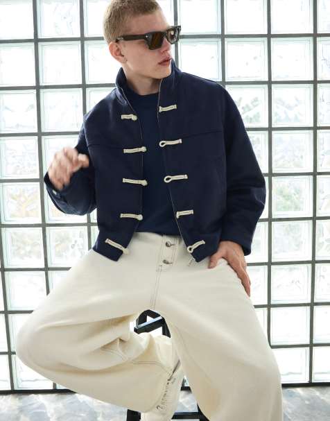 Bershka Jacke aus Wildlederimitat mit Verschluss in Marineblau - view 1