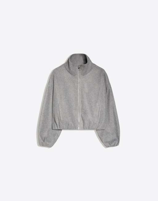 Bershka – Jacke aus Wollmix in Grau mit gerafftem Saum, 5 von 5