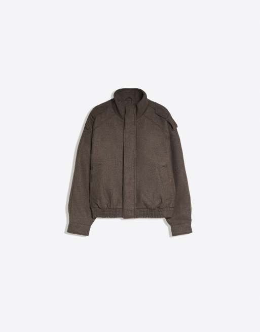 Bershka Jacke in Filzoptik mit Laschen in Beige, 5 von 5
