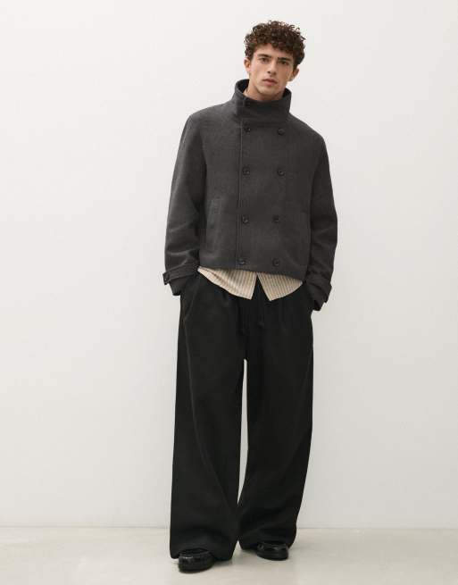 Bershka Jacke in Filzoptik mit Stehkragen in Grau, 2 von 7