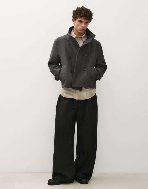 Bershka Jacke in Filzoptik mit Stehkragen in Grau, 6 von 7